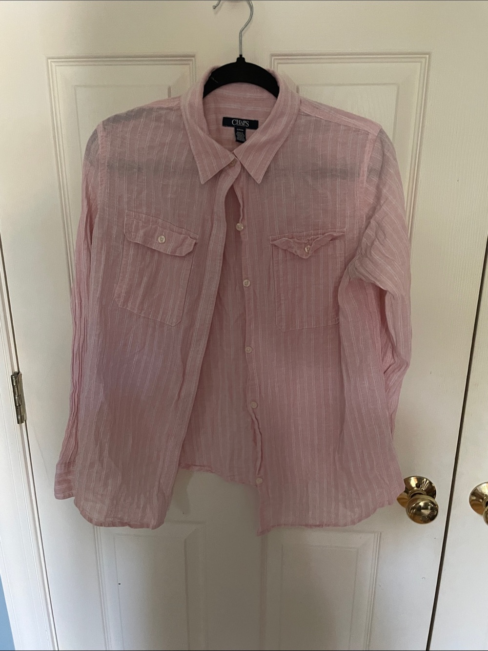 Chaps Pink lightweight linen cotton blend Striped Button-Up Shirt size small